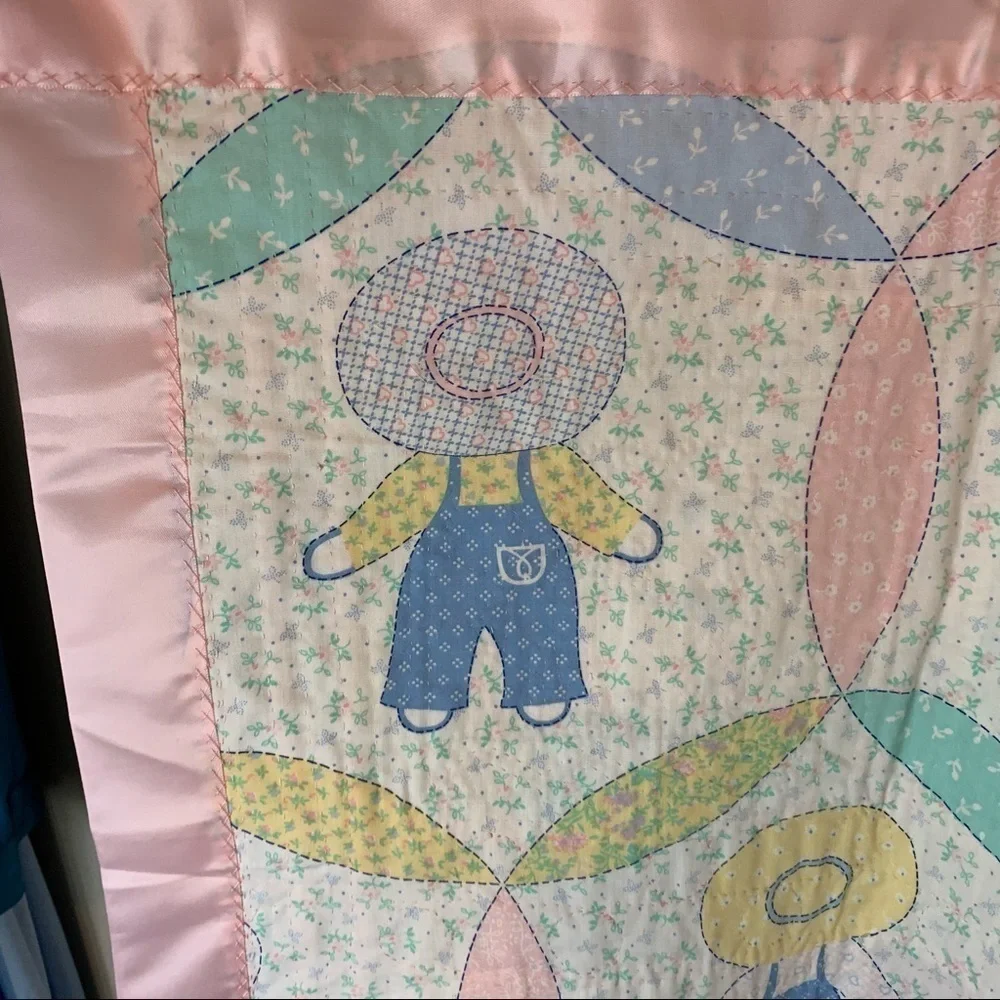 Vintage Handmade Baby Quilt Double Sided Patches 48” x 33”